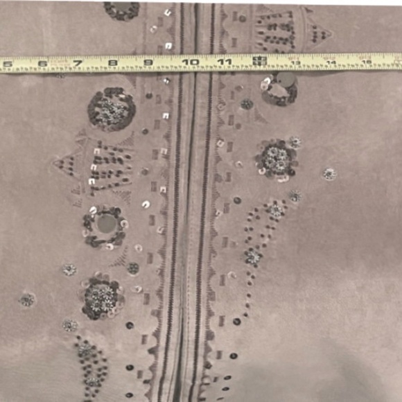 Genuine suede jacket M Chicos 1 Embellished Tan Open front Sequins Beads Brown 8 - Picture 6 of 7